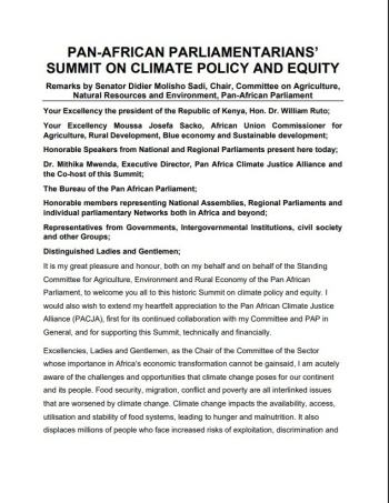 Pan-African Parliamentarians’ Summit On Climate Policy And Equity