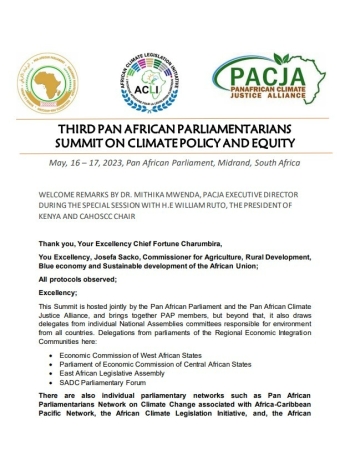 Third Pan AAfrican Parliamentarians Summit On Climate Policy And Equity