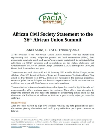 African Civil Society Statement to the  36th African Union Summit