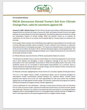 PACJA Denounces Donald Trump’s Exit from Climate  Change Pact, calls for sanctions against US