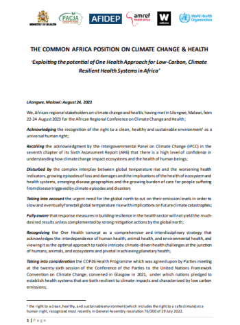 THE COMMON AFRICA POSITION ON CLIMATE CHANGE & HEALTH