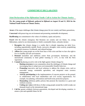 Joint Declaration of the Djiboutian Youth: Call to Action for Climate Justice