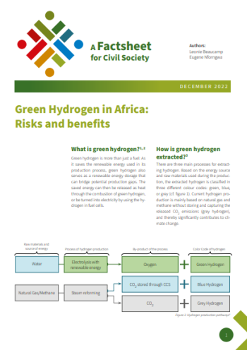 A Fact Sheet For Civil Society: Green Hydrogen In Africa, Risks and Benefits