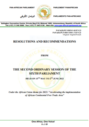 RESOLUTIONS AND RECOMMENDATIONS  FROM  THE SECOND ORDINARY SESSION OF THE  SIXTH PARLIAMENT