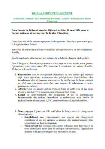 Déclaration Commune de la Jeunesse Djiboutienne : Appel à l'Action pour la Justice  Climatique