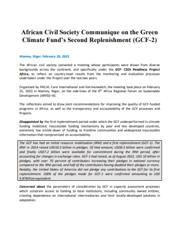 African Civil Society Communique on the Green  Climate Fund’s Second Replenishment (GCF-2)