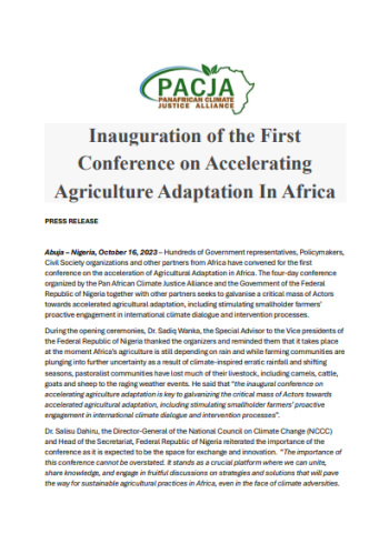 Inauguration of the First  Conference on Accelerating  Agriculture Adaptation In Africa