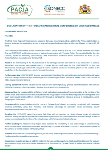 DECLARATION OF THE THIRD AFRICAN REGIONAL CONFERENCE ON LOSS AND DAMAGE