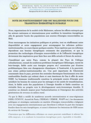 Position Note on Energy Transition-Mali