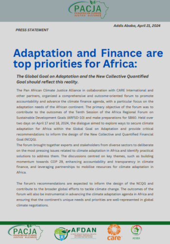 PRESS STATEMENT-Adaptation and Finance are top priorities for Africa