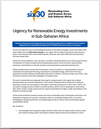 630 Campaign:Urgency for Renewable Energy Investments  in Sub-Saharan Africa