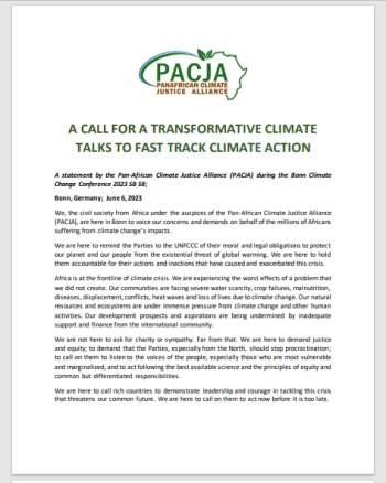 Statement-A Call For A Transformative Climate Talks To Fast Track Climate Action