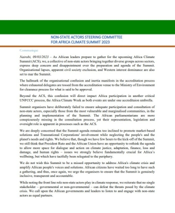 NON-STATE ACTORS STEERING COMMITTEE  FOR AFRICA CLIMATE SUMMIT 2023